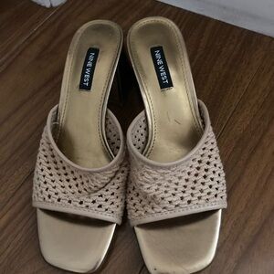 Nine West Beige Woven Slide Mules